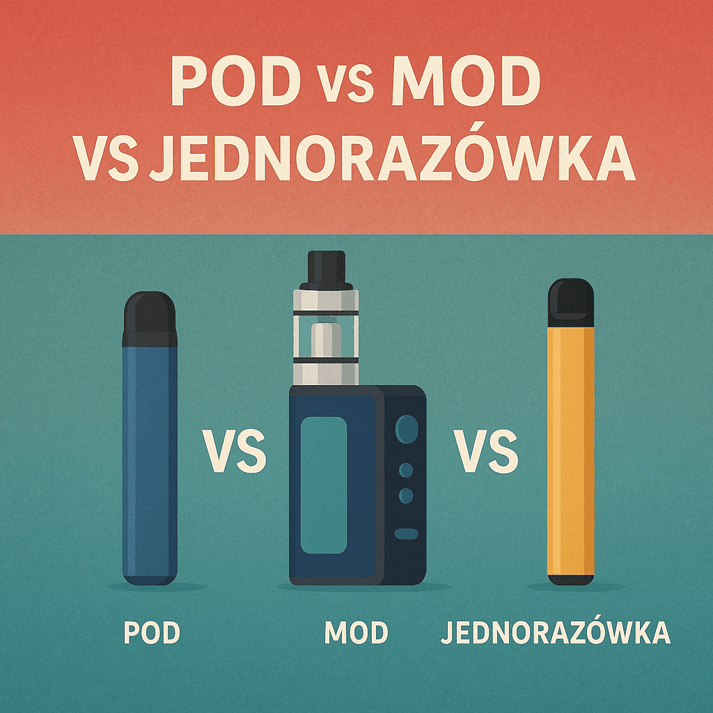 Graficzne porównanie dużej i kompaktowej jednorazówki vape, leżących obok siebie na neutralnym tle, podkreślające ich różnice w rozmiarze.